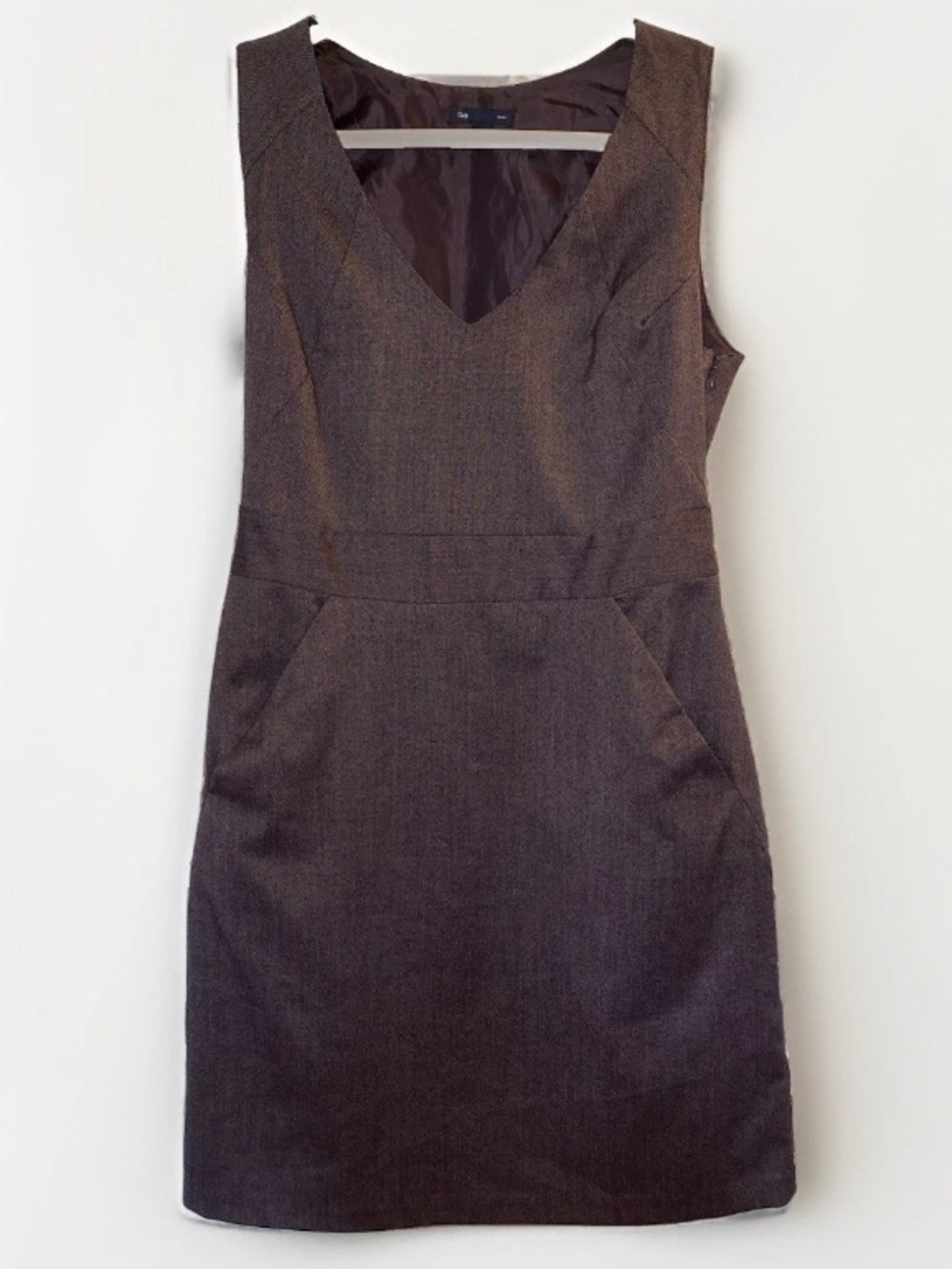 Gap Women’s 8 Dress Sleeveless V-Neck Sheath Pockets Midi Purple Office Work